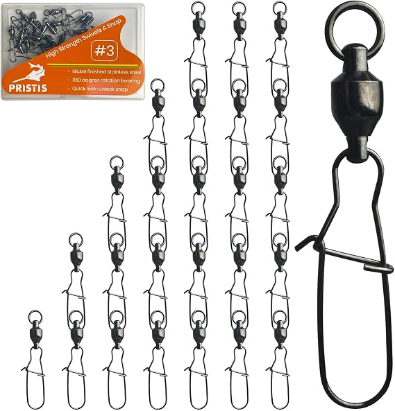 Pristis 25 Pack High Strength Fishing Snap & Swivels, Ball Bearing