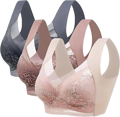3pcs Set Wireless Bras for Women Floral Lace Full Coverage Bralettes Soft Breathable Support Wirefree Womens Everyday Bras