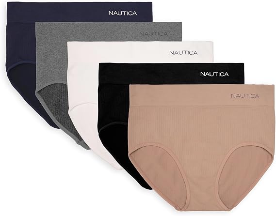 Nautica Women's Seamless Ribbed Knit Brief Underwear Set, 5-Pack