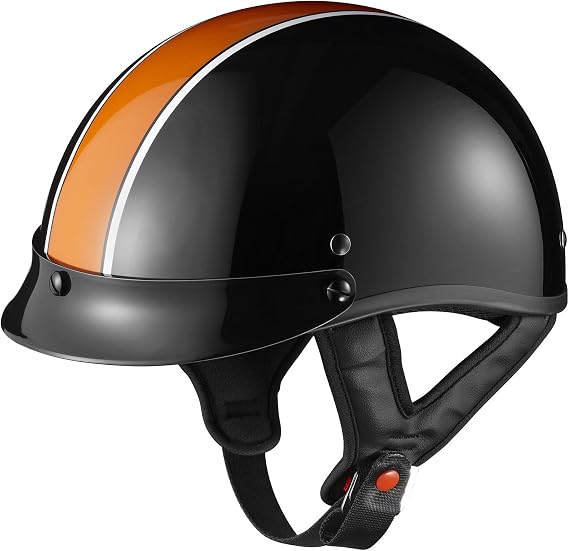 XL Motorcycle Moped Biker Orange Stripe Half Face Helmet Cruiser Touring