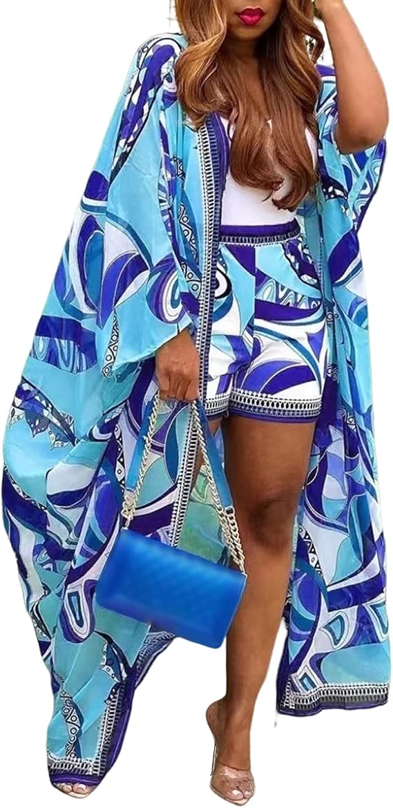 Ecirod Causal beach cover ups for women 1 piece Cardigan Shorts Set