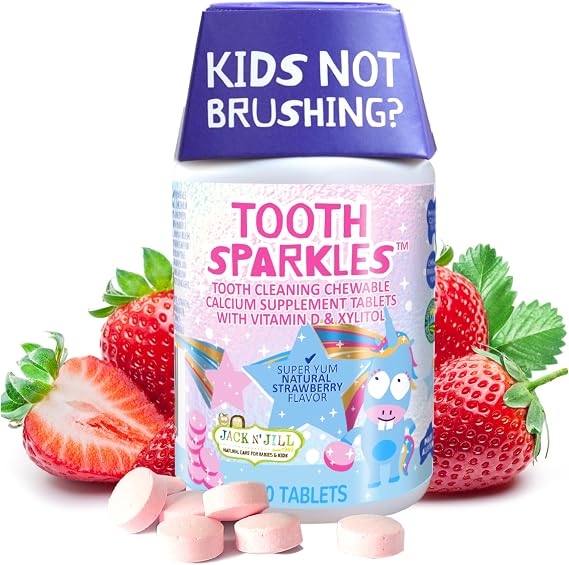Jack N Jill Tooth Sparkles, Teeth Cleaning Chews, Strawberry, 60 Tablets