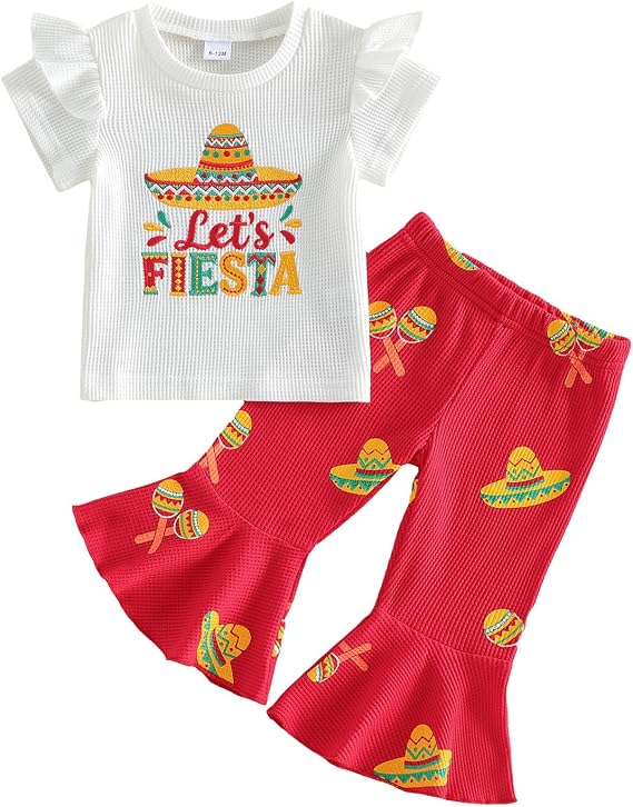 Socutebabe Toddler Baby Girl Summer Outfit Strawberry Short Sleeve T-shirt Flared Pants Little Girls Strawberry Clothes 0-24M