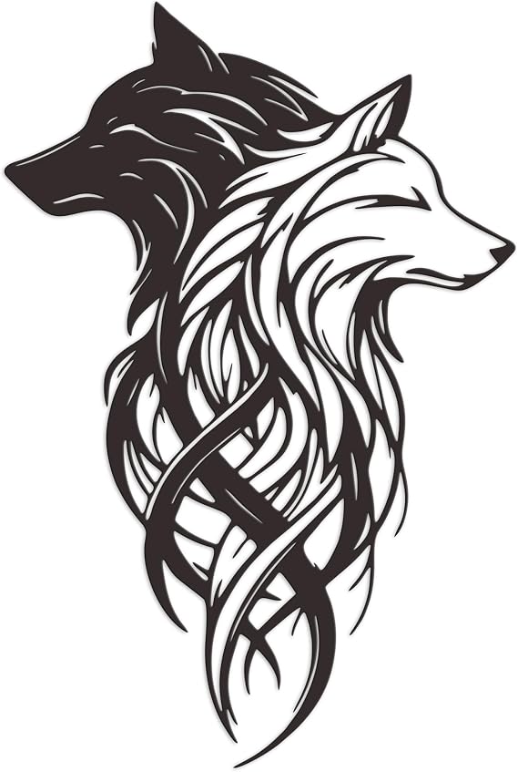 Xedatric Metal Wolf Heads Wall Decor Black & White Dual Art | Durable metal wall art featuring two wolf heads in contrasting black and white finish for living room, office