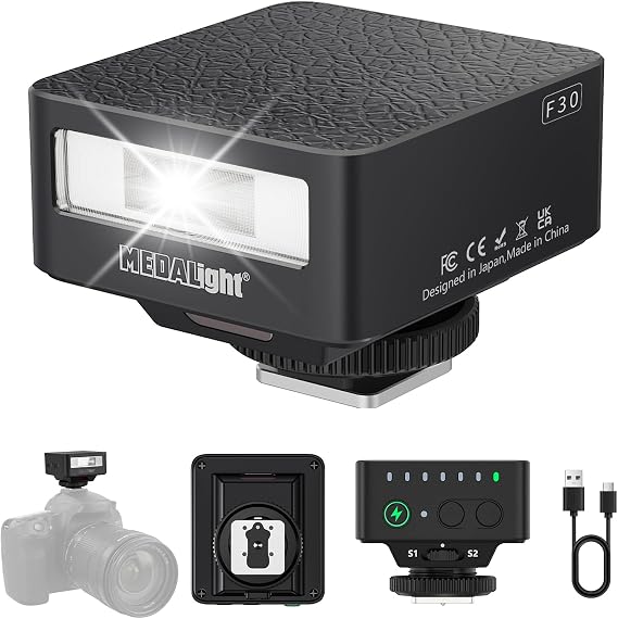 MEDALight F30 Mini Fash,GN15 Hot Shoe Camera Flash with Battery.