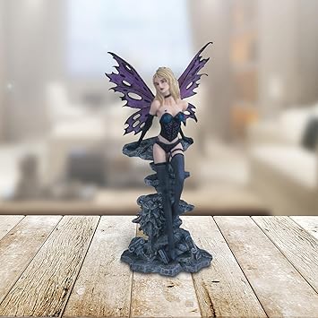12" H Purple and Black Fairy with Gargoyle Fountain Figurine Statue Home/Room Decor Ideas for House Warming, Holidays and Birthdays Great Collectible Addition