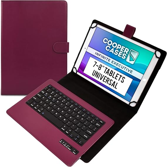 Cooper Infinite Executive Universal Tablet Keyboard Case for 7, 7.9, 8 inch | Tablet Case with Keyboard & 2-in-1 Leather Folio Cover | Bluetooth, Wireless, Hotkeys | Android, Windows, iPadOS (Purple)