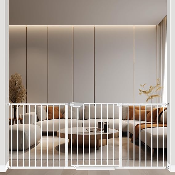 ALLAIBB Triple Lock 68.11-75.98" Extra Wide Baby Gate Metal 30" Tall White
