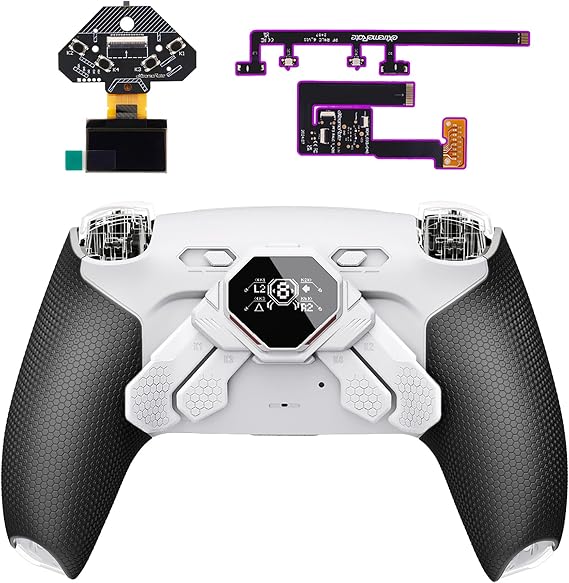 eXtremeRate SPARK Back Paddles Kit for PS5 Controller BDM-030 040 050 060 Models,OLED Display + Clicky Trigger Stops + Rubberized Grips Remappable 4 Back Buttons Set for PS5 Controller - White & Black