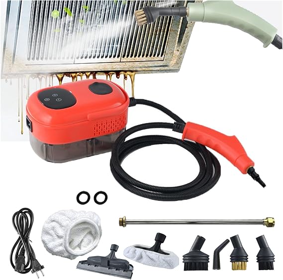 Handheld Steam Cleaner,2800W Handheld High Temp Portable Cleaning Machine,Pressurized Handheld Multi-Surface Steam Cleaner with 8pcs Accessories,for Car Detailing Kitchen Bathroom Floors(Red)
