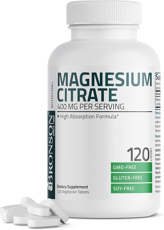 Bronson Magnesium Citrate 400mg Per Serving High Absorption Formula Non-GMO, 120 Vegetarian Tablets