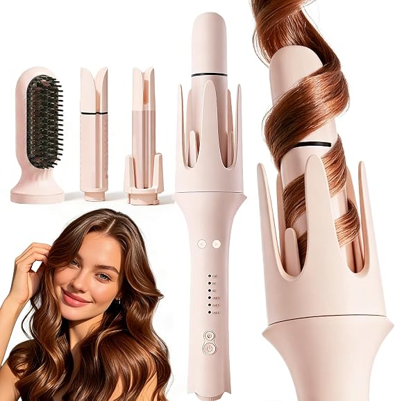 Automatic Curling Iron Rotating 3-in-1 Self Curling Hair Curler with Straightener +1.1+1.25 Inch Barrels,3 Temp, Negative Ion Ceramic,Anti-Scald,Anti-Tangle & Fast Heating, Lightweight for Travel