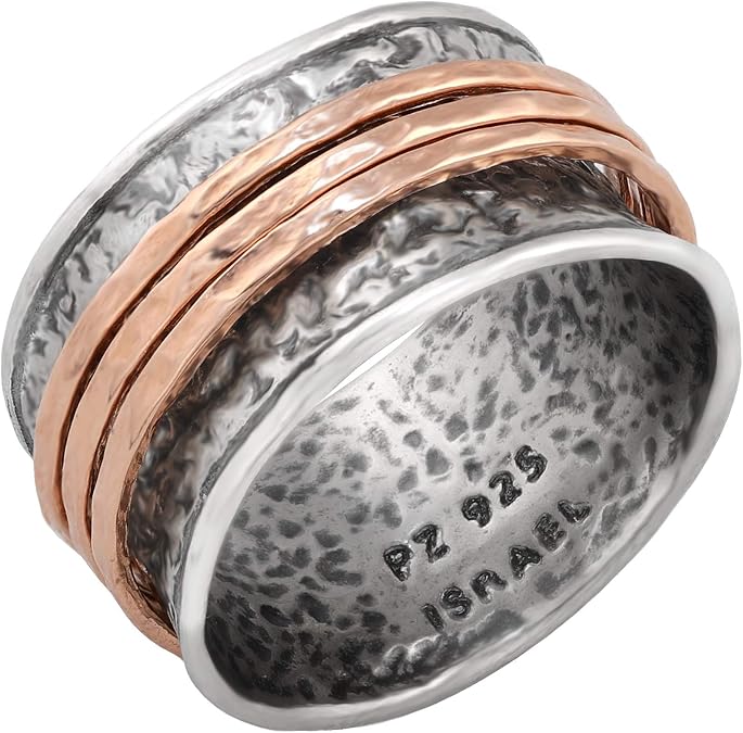 PZ Paz Creations 925 Sterling Silver Spinner Rings for Women and Men - Statement Ring - Artisan Jewelry Fidget Rings, Boho Rotating Rings, Handcrafted Meditation Ring