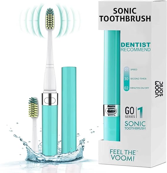 Voom Sonic Electric Toothbrush for Adults Go 1 Series (Hawaiian Blue) 2 Speed 22,000 Strokes/Minute w/AAA Battery Bathroom Essentials & Travel Essentials