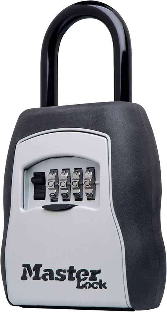 Master Lock Key Lock Box for House Keys Outdoor Portable Combination Lockbox with Resettable 4 Digit Code, Weather Resistant Durable Metal Body, Holds 5 Keys, 5400D Black
