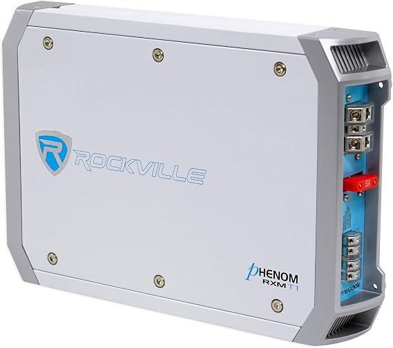 Rockville RXM-T1 2-Channel Marine/Boat Amplifier 1500W Peak/370W RMS | Class A/B, MOSFET Power Supply, 2-Ohm Stable, 4-Ohm Bridgeable, High-Level Input, RCA Output, Smart Auto Turn-On, Bass EQ