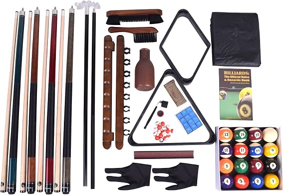 Complete 21-Piece Billiard Accessories Kit with 4pcs 58" Canadian Maple Cues, 2-1/4" Balls, Dual Racks, Cue Rack & Table Cover All-in-One Pool Table Starter Set for Home Game Room