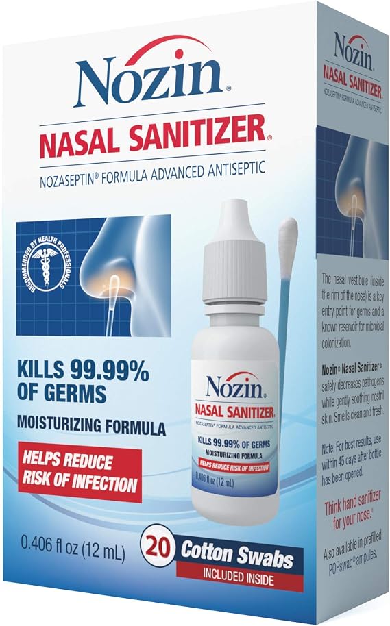 Nozin Nasal Sanitizer Antiseptic 12mL Bottle | Kills 99.99% of Germs | 60+ Applications | Trusted by Hospitals | Made in the USA