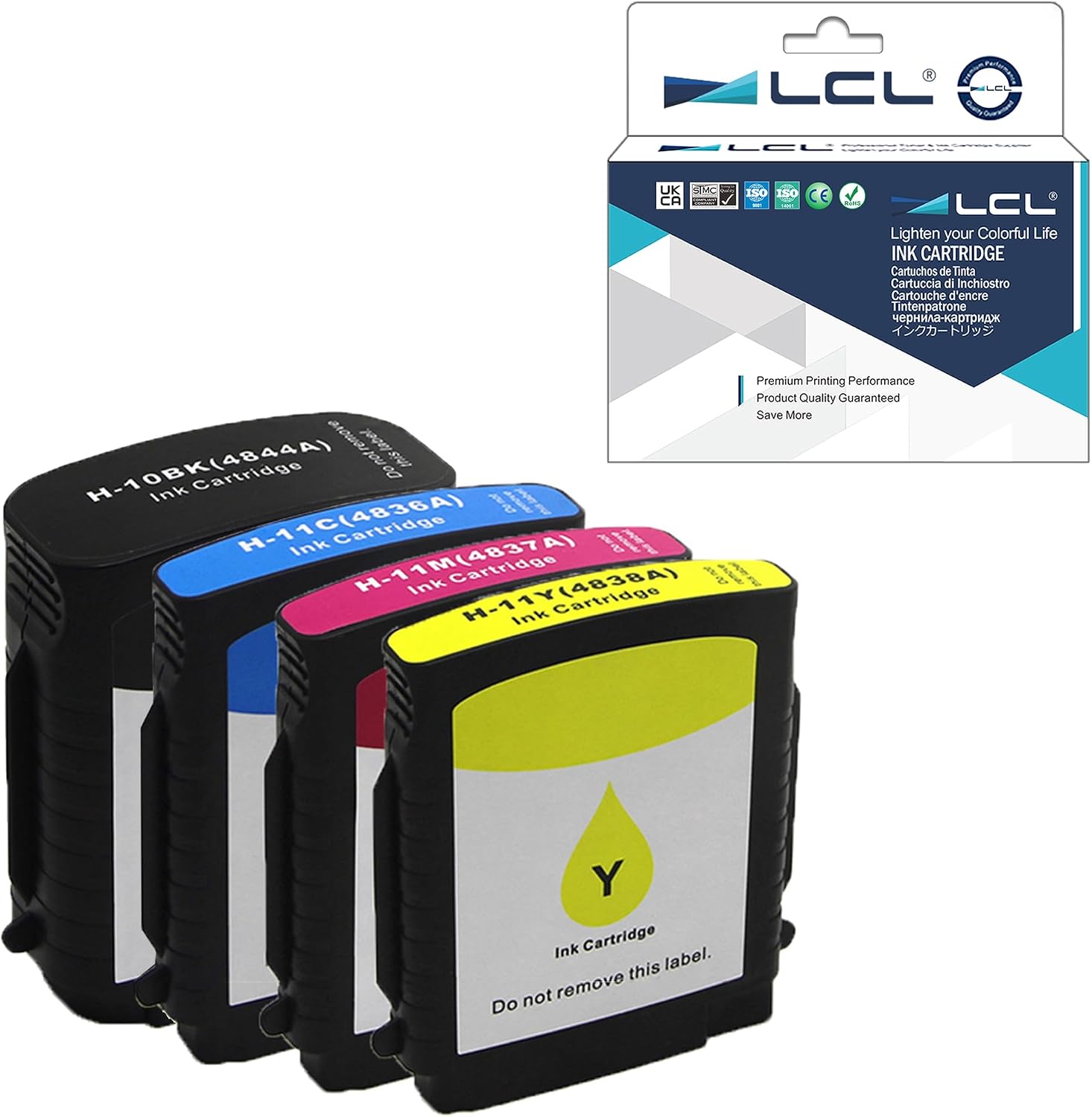 LCL Compatible Ink Cartridge Replacement for HP 10 11 C4844A C4836A C4837A C4838A 1000 1100 1100d 1100dtn 1200 1200d cp1700ps 2000cn 2200se 2000c 2200xi 2200 4-Pack Black Cyan Magenta Yellow