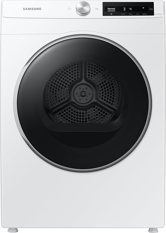 Samsung 4.0 cu. ft. Electric Dryer, Compact Clothes Drying Machine, Stackable for Small Spaces w/Sensor Dry, 12 Preset Cycles, Reversible Door, Internal Drum Light, DV25B6900EW/A2, White