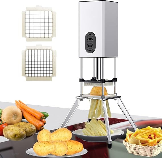 ElectricFrench Fry Cutter Stainless Steel, Professional Potato Cutter for French Fries with 4 Blades, Great for Potatoes Carrots Cucumbers...