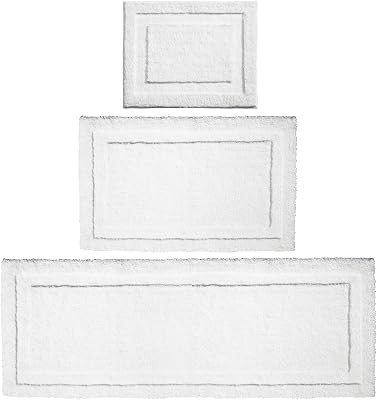 mDesign Microfiber Bath Mat Set - 3 Piece Bathroom Rugs - Non-Slip Floor Mats for After Bath, Shower - Water Absorbent, Machine Washable Bathroom Carpet Rugs - Hydra Collection, Set of 3, Bright White