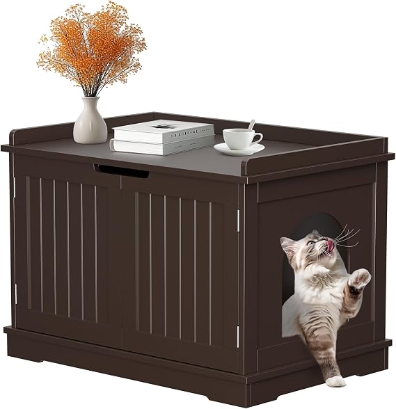 Cat Litter Box Enclosure Extra Large Wooden Litter Box Furniture Hidden with Removable Divider, Indoor Cat House Nightstand, 29.8 x 20 x 20.5 Inches