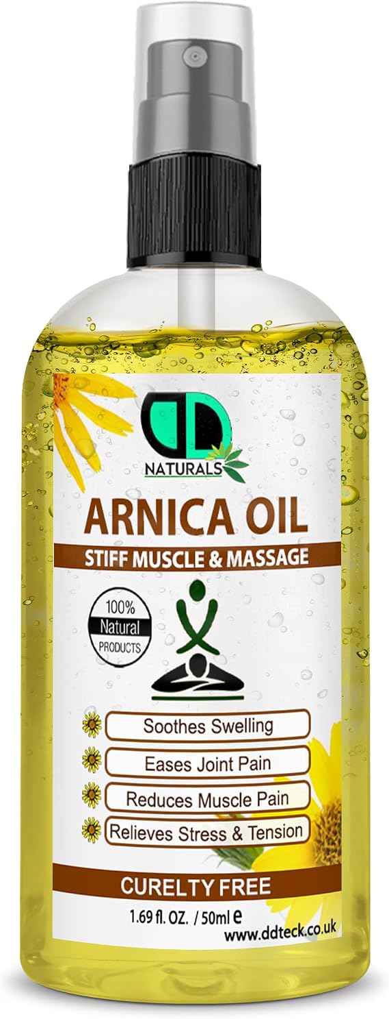 100% Natural Arnica Massage Oil –Pain Relief for Muscles & Joints – Soothes Stiffness, Relieves Stress and Tension & Improves Circulation & Skin Health (50ml Spray)