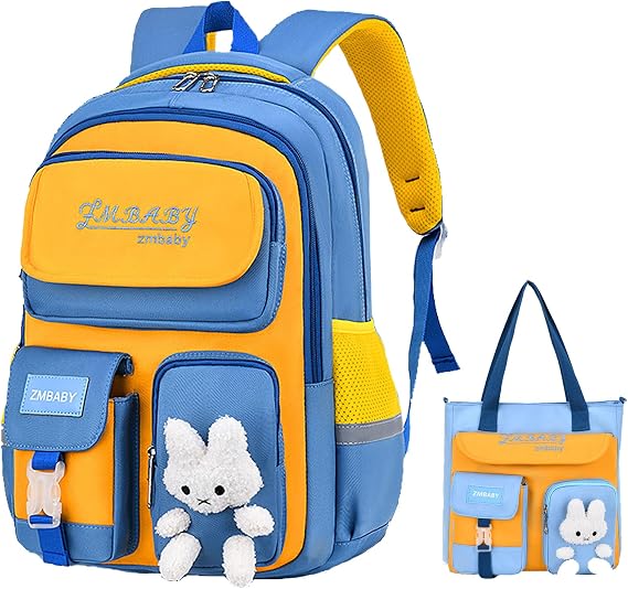 Cute School Backpacks for Girls Cartoon Bunny Bookbag Reflective Daypack with Lunch Bag for Kids Ages 8-15 (blue)