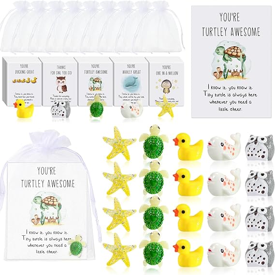 Fumete 25 Set Back to School Student Resin Decor with Pun Cards,Animal