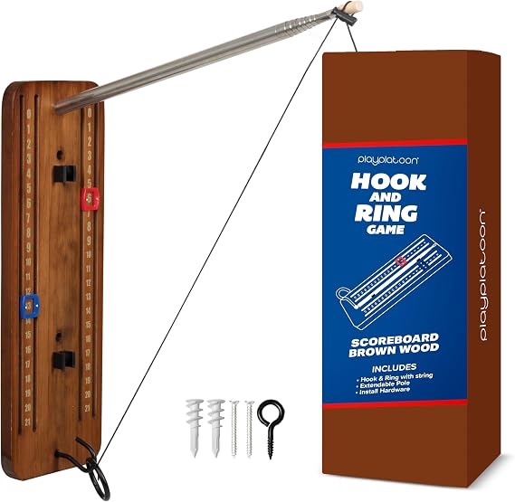 Play Platoon Hook and Ring Toss Game - Ring Toss Bar Game for Adults, Wood Toss Ring Game for Adults - Perfect for Home, Basement, Bars, Gifts for Men