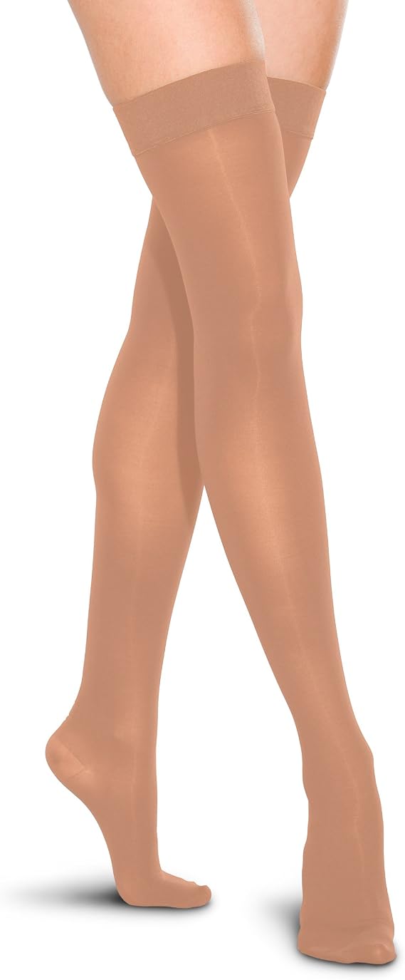 Therafirm Thigh High Stockings - 20-30mmHg Moderate Compression Support Nylons (Sand, Medium)