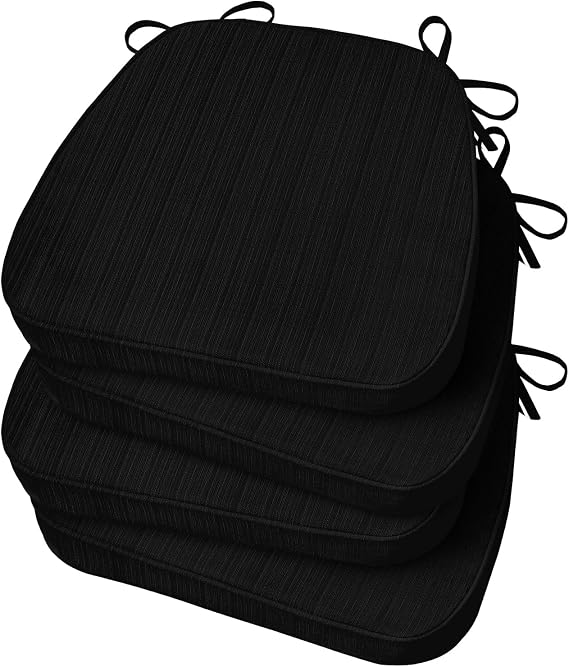 Basic Beyond Chair Cushions for Dining Chairs 4 Pack, D-Shaped Kitchen Chair Cushions with Ties Set of 4, 2.5" Thick Seat Cushions for Dining Room/Kitchen Chairs, 17" x 16", Black