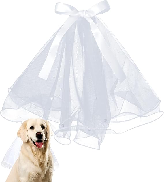 Dog Veil Dress Bridal Wear Pet Wedding Veil with Clip,Handmade Bow Headdress Dog Hair Accessories Costume for Valentine's Day Wedding Party Decoration (White Pearl)