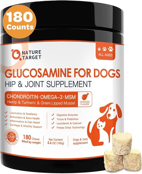 NATURE TARGET Glucosamine for Dogs, Hip & Joint Chews, Freeze Dried, 180 Ct