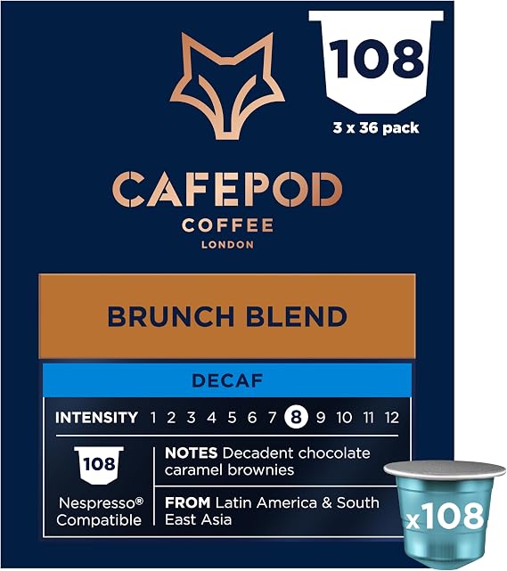 CafePod Brunch Blend Decaf Nespresso Compatible Coffee Pods 108 Capsules