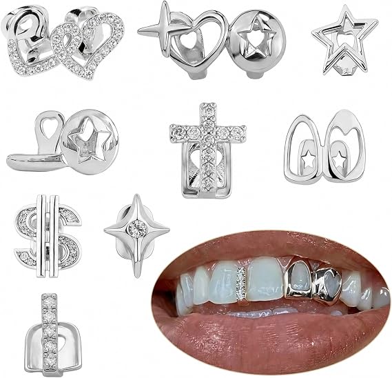 INSYOHO 9pcs Teeth Grillz for Men Women - Single Tooth Cap Mouth Grills Hip Hop