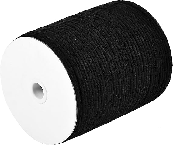 4mm Natural Cotton Single Strand Macrame Cord 193 Yards (579 Ft) Black Color - 100% Natural Soft Rope, Easy to Unravel. Ideal for Beginners, Wall Hanging, Plant Hangers, Jewelry & DIY Crafting