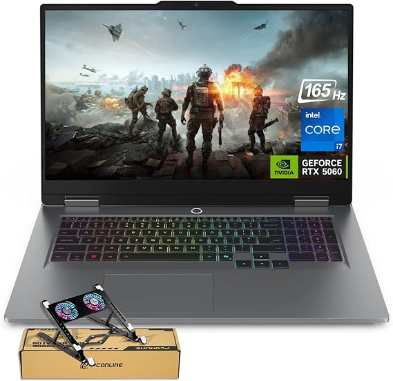 Lenovo LOQ 17.3 RTX 5060 AI Gaming Laptop, 17.3 FHD 165Hz, Intel i7-13650HX (Beats Intel i9-12900), NVIDIA RTX 5060, 64GB DDR5 RAM, 1TB SSD, RGB Backlit KB, RJ-45, Bundle with PCO Laptop Cooler