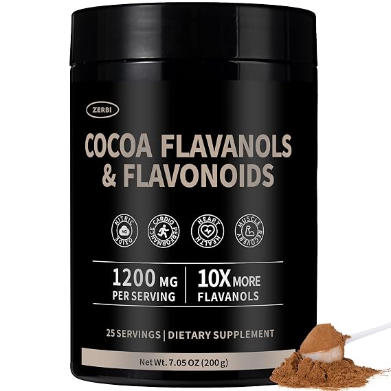 High Flavanol Cocoa Powder 10X More Flavanols | 1200mg Cocoa Flavanols & Flavonoids Heart Health, Nitric Oxide, Boost Energy & Endurance, 30 Servings