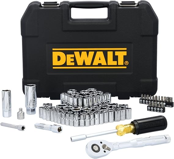 DEWALT Mechanics Tool Set, 84 Piece SAE/Metric Set with Low Profile 72-tooth Ratchet,1/4 Inch Drive (DWMT45424)