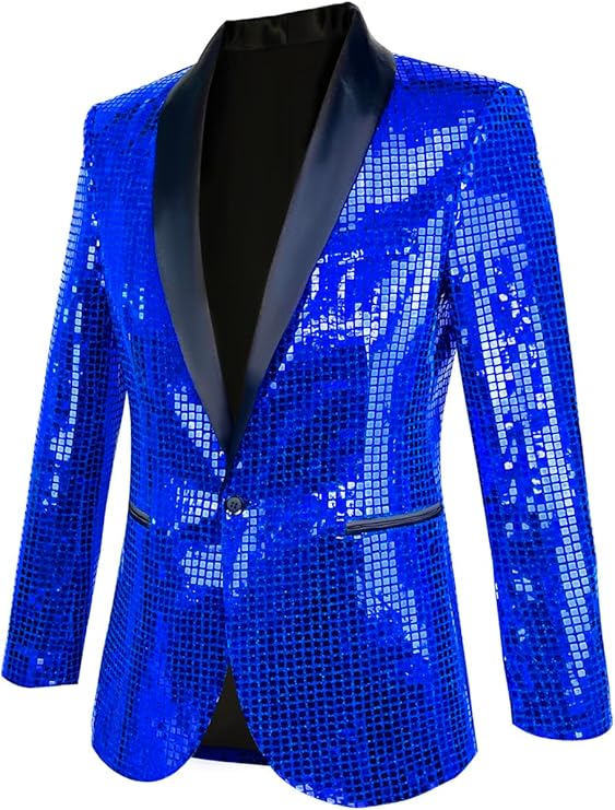 Nawgut Sequin Blazer Metallic Suit Disco Prom Shiny Jacket Wedding Party Banquet Fashion Tuxedo for Mens Adult