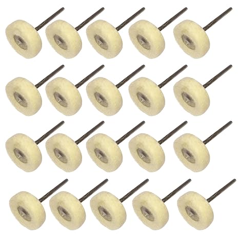 Mounted Wool Felt Polishing Buff Wheel with Mandrel for Rotary Tools 2.35mm Shank Pack of 20
