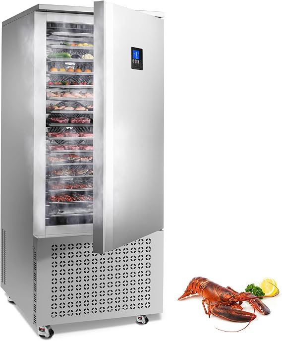 Happybuy Commercial Blast Freezer, 370 L / 13.1 Cu.ft Blast-Chiller featuring 15 Trays. This Blast Chiller Chest offers 4 Freezing Modes. Stainless Steel Food Freezer with Casters