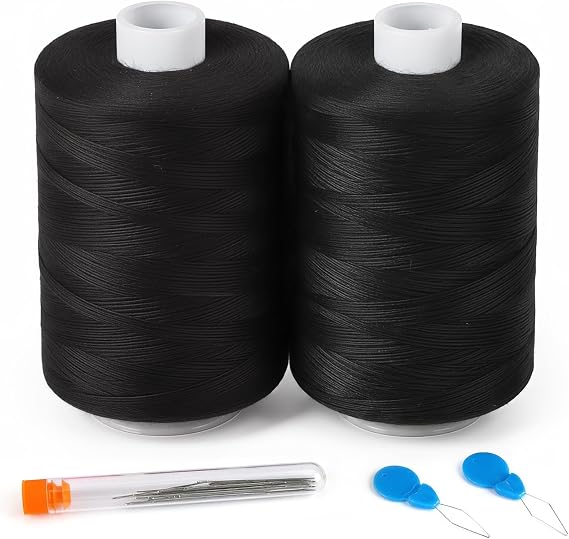 ilauke 2 pcs Black Sewing Thread - Spools of 1000 Yard Black Polyester