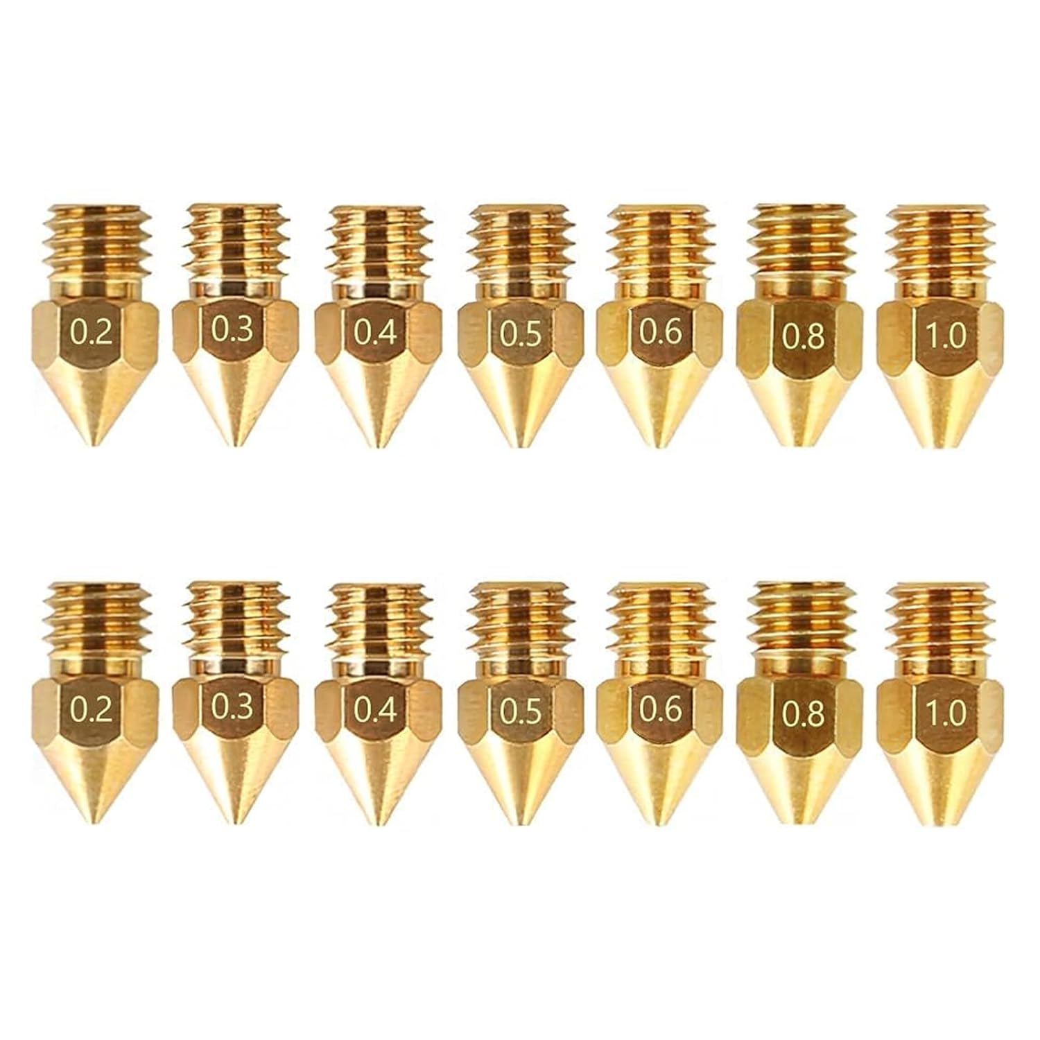 Chitu Systems 24 Pcs E3D V5 V6 Brass Nozzle,3D Printer Extruder Nozzles Mix M6 0.2mm,0.3mm,0.4mm,0.5mm,0.6mm,0.8mm,1.0mm Replace for 1.75mm Filament