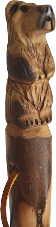Walking Stick Carving, Bear Carved in Dark Wood, Custom Height Up to 60"