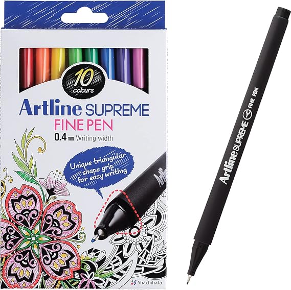 Artline SUPREME Fine-Liner Point Pens, for Drawing, Coloring, Writing, Suitable for Art, and Design, Ink Sketch Pen with 0.4mm Fine Tip, Ideal Gift for Artist, Multi-Color Set, 10 Pack