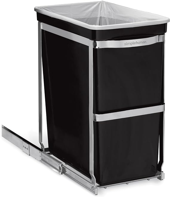 simplehuman CW1124 Pull-Out Kitchen Cupboard Cabinet Bin, Easy to Install, Commercial-Grade Ball-Bearing Tracks, Easy-Access Handle, Polished Heavy-Duty Steel Frame, W 24.9cm x H 48.5cm x D 45.0cm