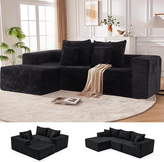 270cm L-Shaped Boneless Sofa, Modular Sectional Sofa, Memory Foam Cushions, Modern Corduroy Deep Seat Couch, Cloud-Like Sofa for Living Rooms and Bedrooms, No Assembly Required (L-Shape)